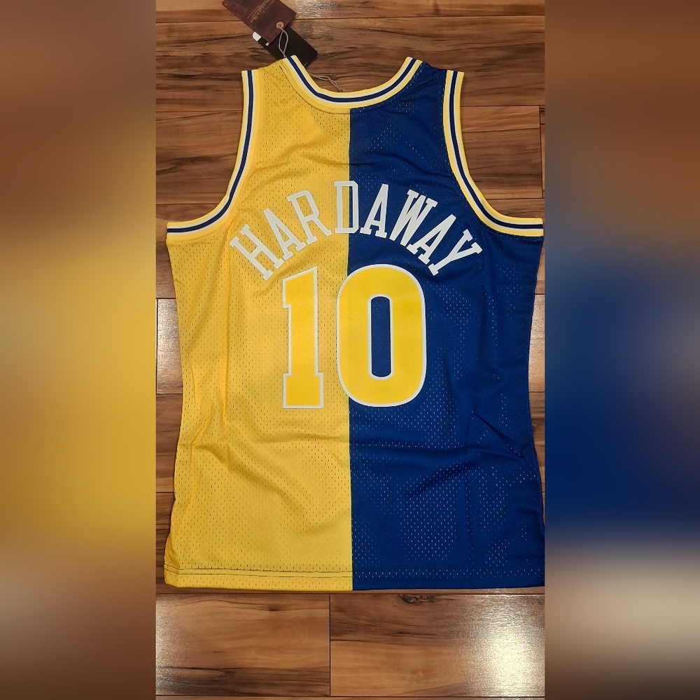 Mitchell & Ness Warriors Split Blue Yellow Jersey Tim Hardaway Mens Medium - Picture 4 of 6